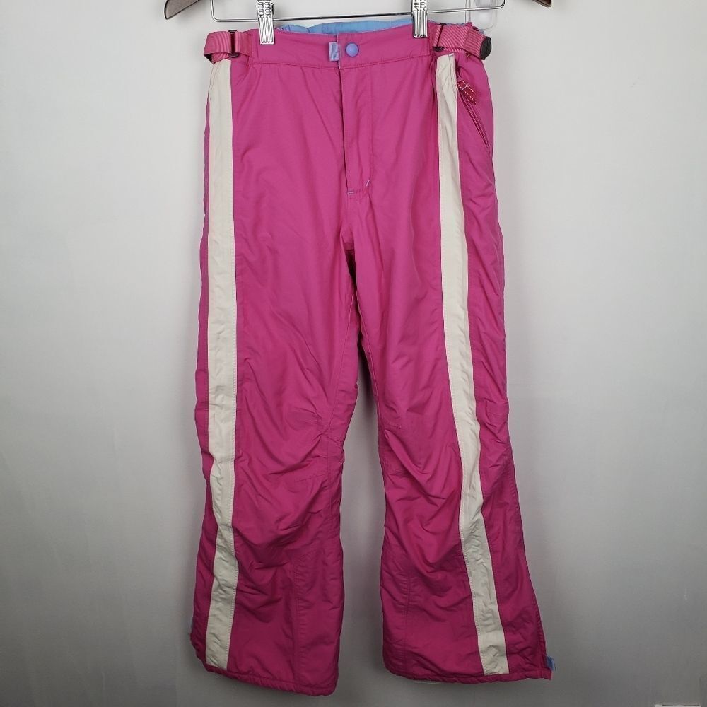 Lands End Youth Size 12 Pink/White Insulated Ski/Snowboard Pants
